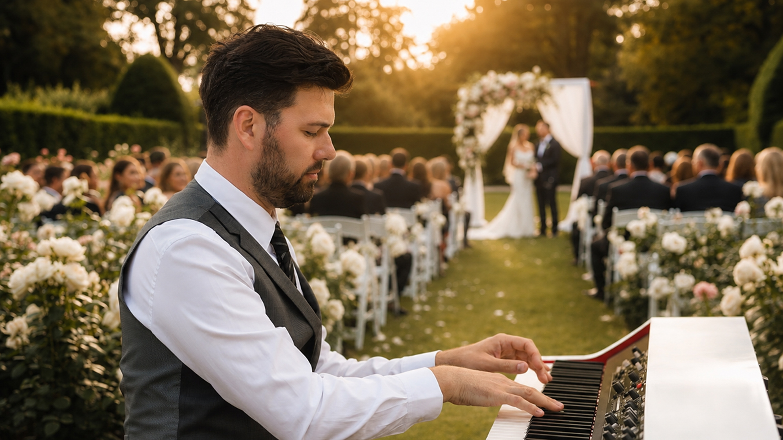 Live piano music during a wedding ceremony