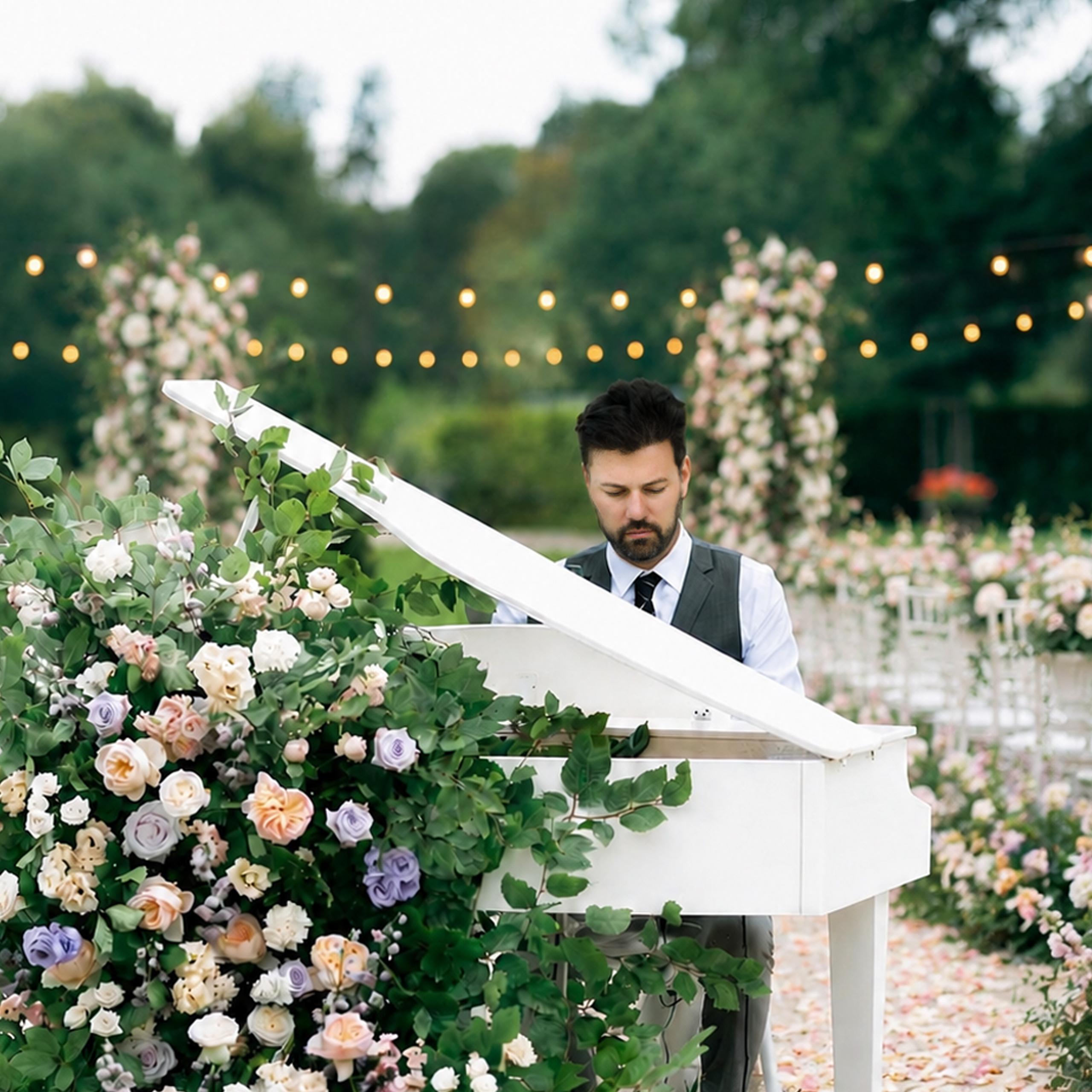 Orange County ceremony music setting with live piano for weddings
